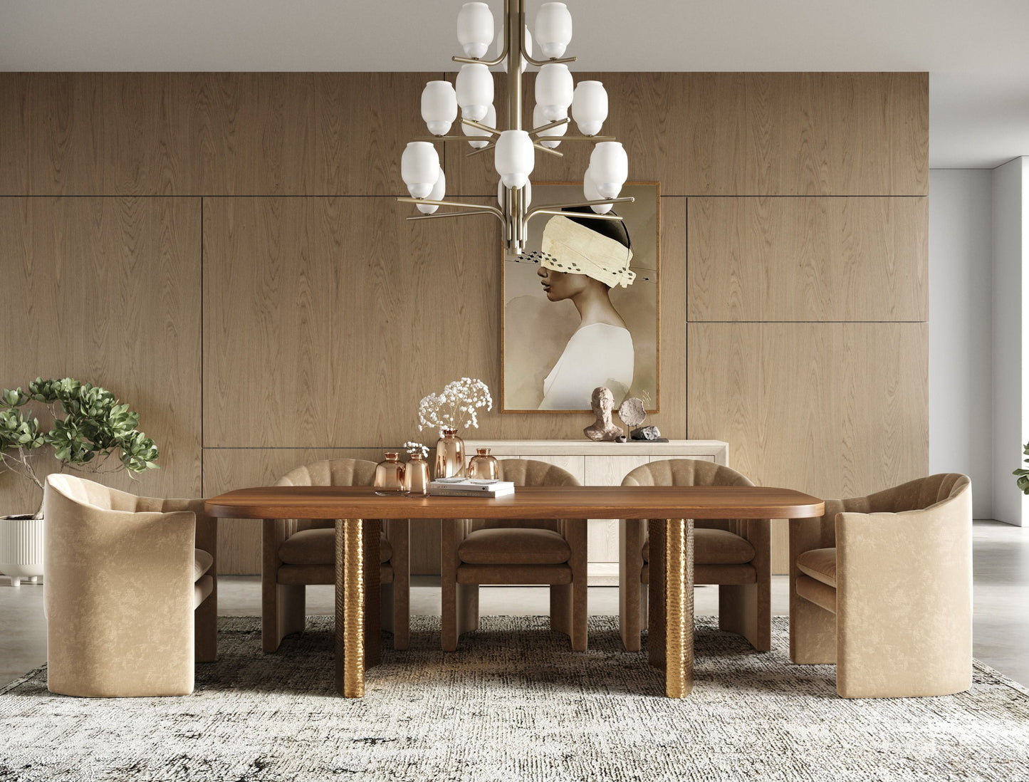 Modrest Marjorie Modern Walnut and Brushed Gold Rectangular Dining Table for Elegant and Contemporary Dining Spaces