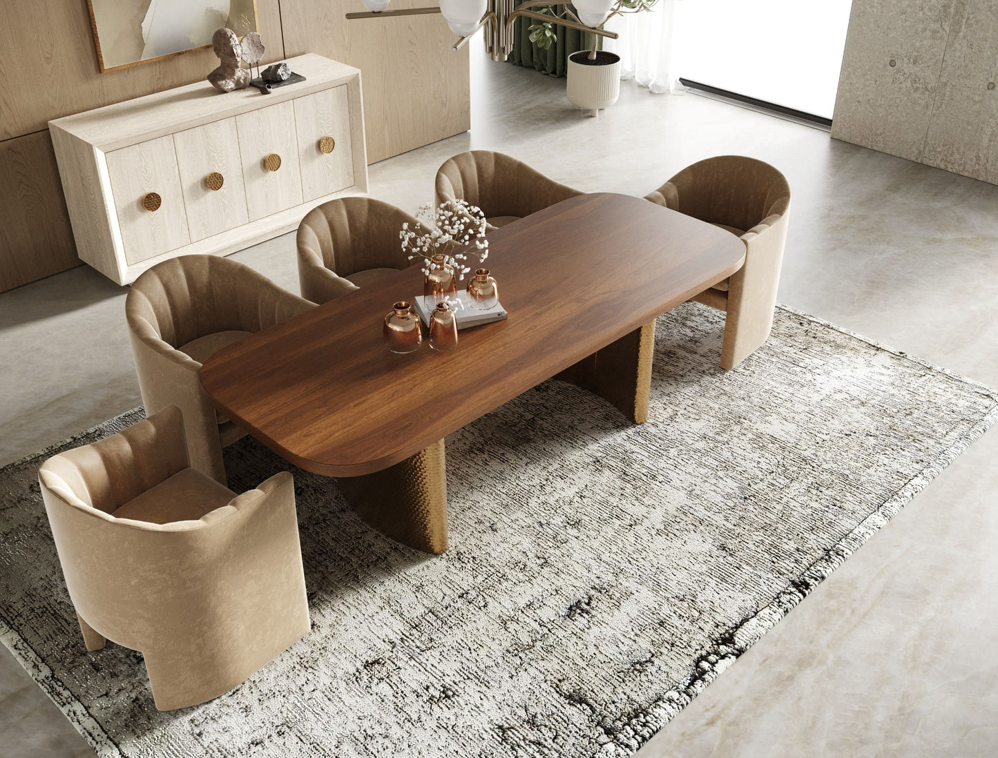 Modrest Marjorie Modern Walnut and Brushed Gold Rectangular Dining Table for Elegant and Contemporary Dining Spaces