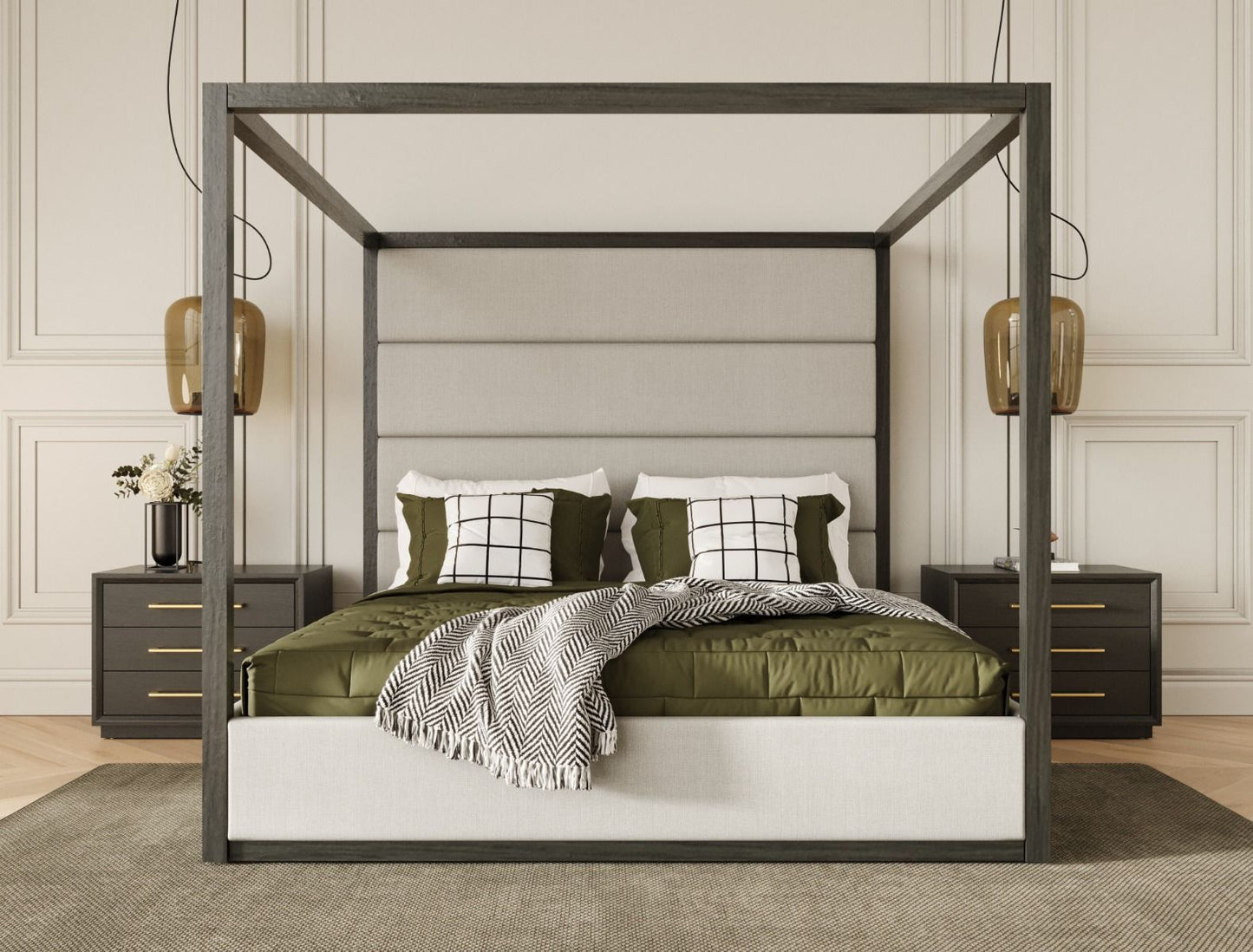 Modrest Manhattan Contemporary Canopy Bed β Grey Upholstered Modern Frame