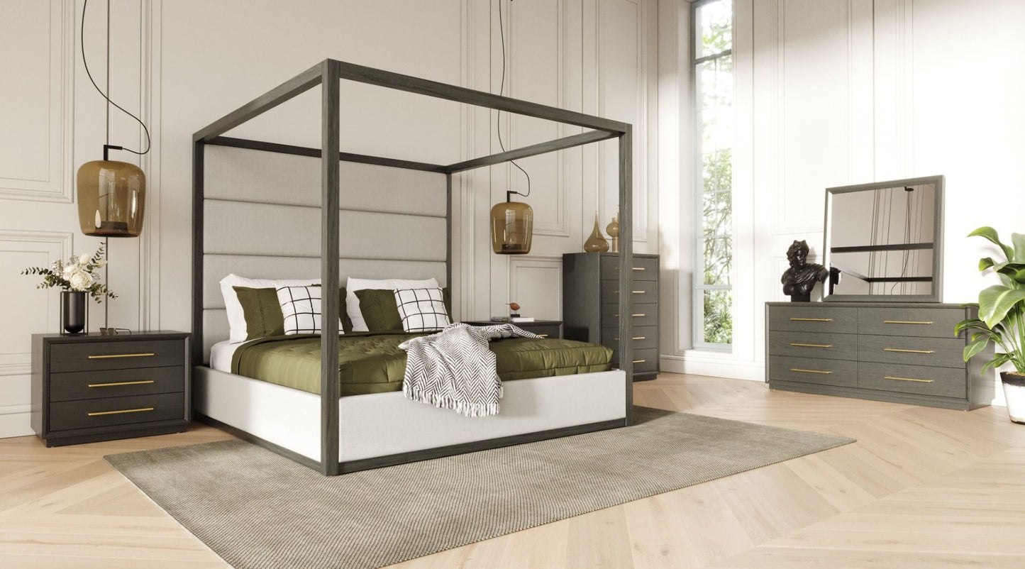 Modrest Manhattan Contemporary Canopy Bed β Grey Upholstered Modern Frame