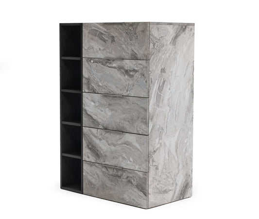 Nova Domus Maranello Modern Grey Wash & Faux Marble Chest β Stylish Storage Solution