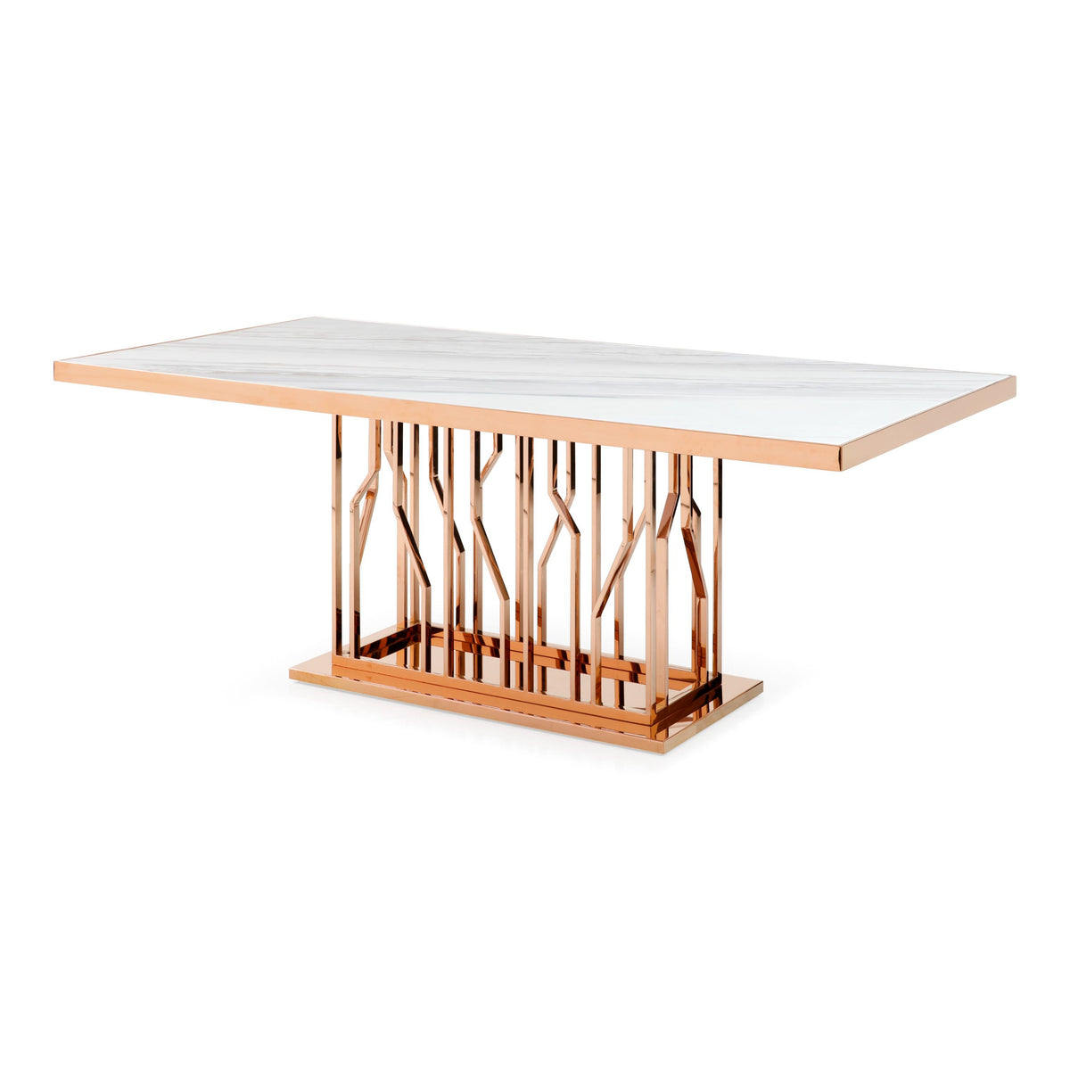 Marston White Marble and Rose Gold Dining Table