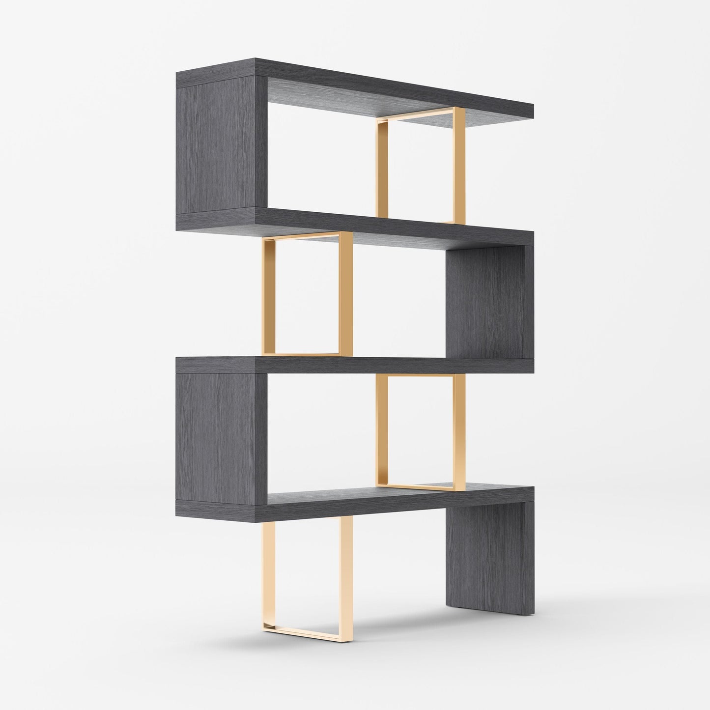 Maze - Chic Modern Elm Grey & Gold Bookcase | Elegant Home Decor & Organization