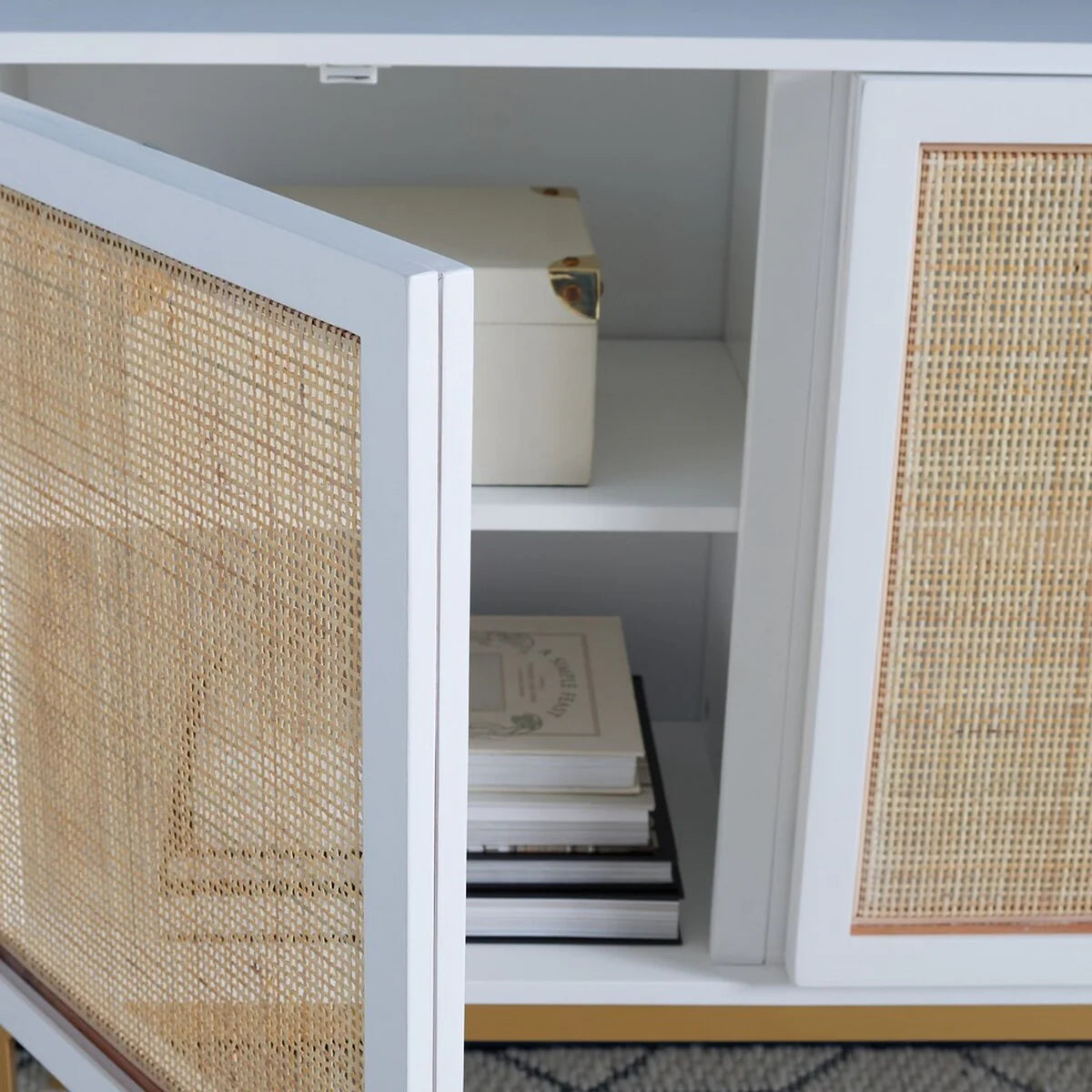 Zadie 2 Shelf Rattan Sideboard - Boho-Chic Storage Cabinet with Natural Woven Accents