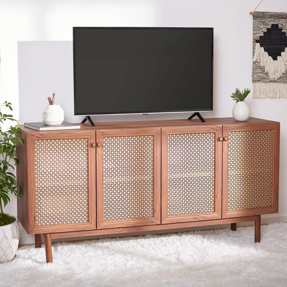 Piran 4-Door 2-Shelf Media Stand - Stylish and Functional Storage for Your Entertainment Space