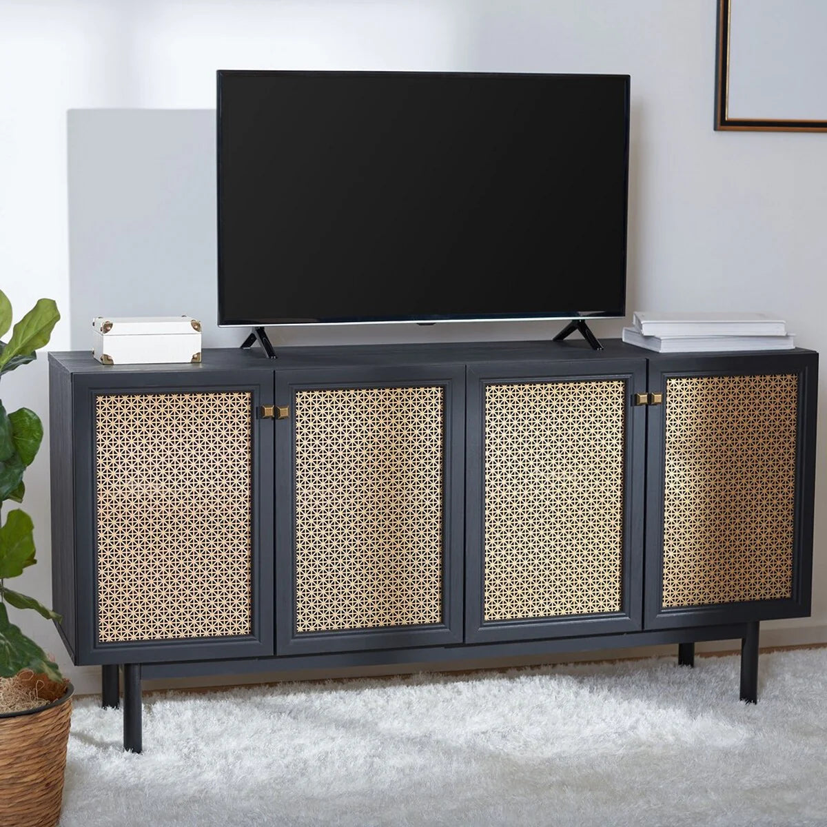 Piran 4-Door 2-Shelf Media Stand - Stylish and Functional Storage for Your Entertainment Space