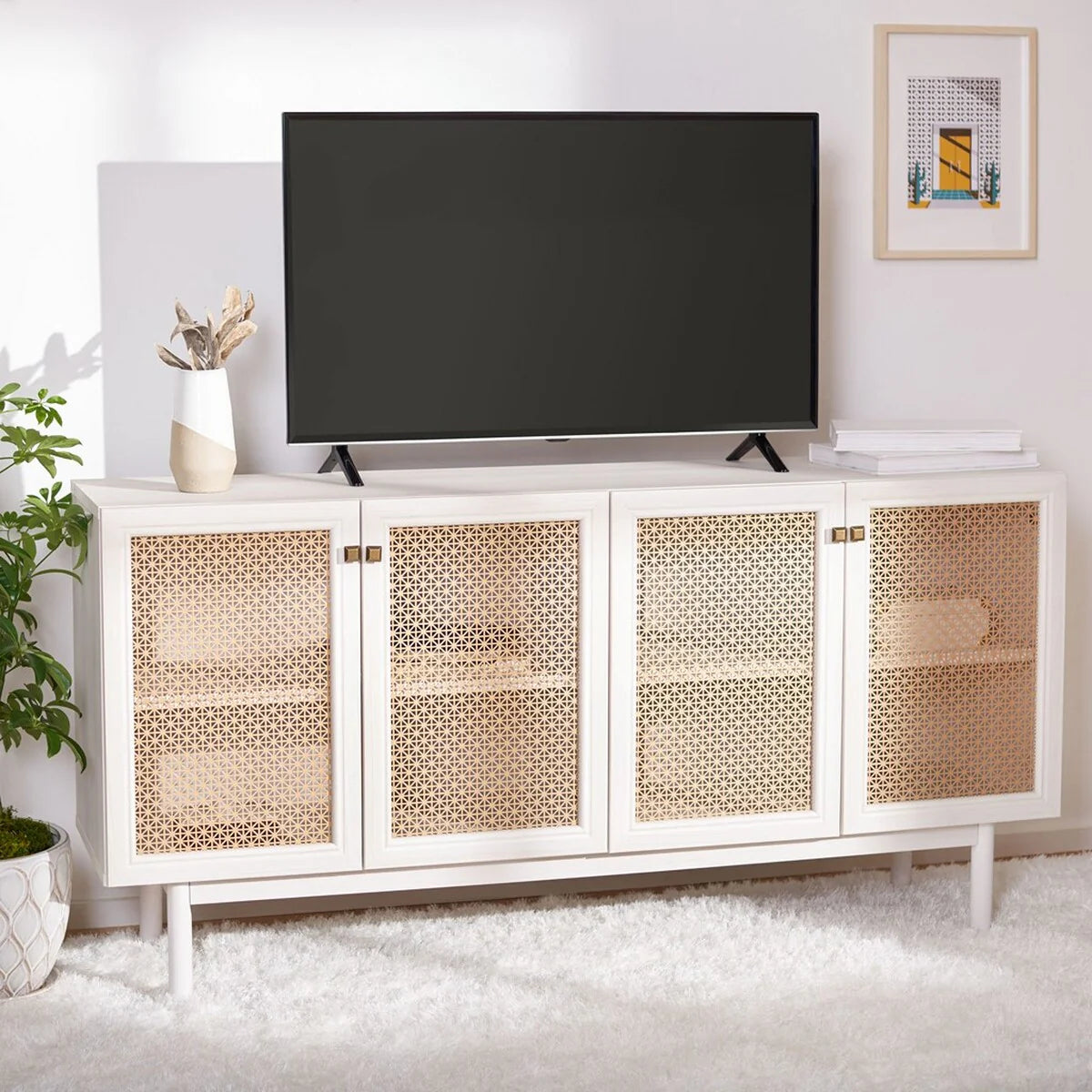 Piran 4-Door 2-Shelf Media Stand - Stylish and Functional Storage for Your Entertainment Space