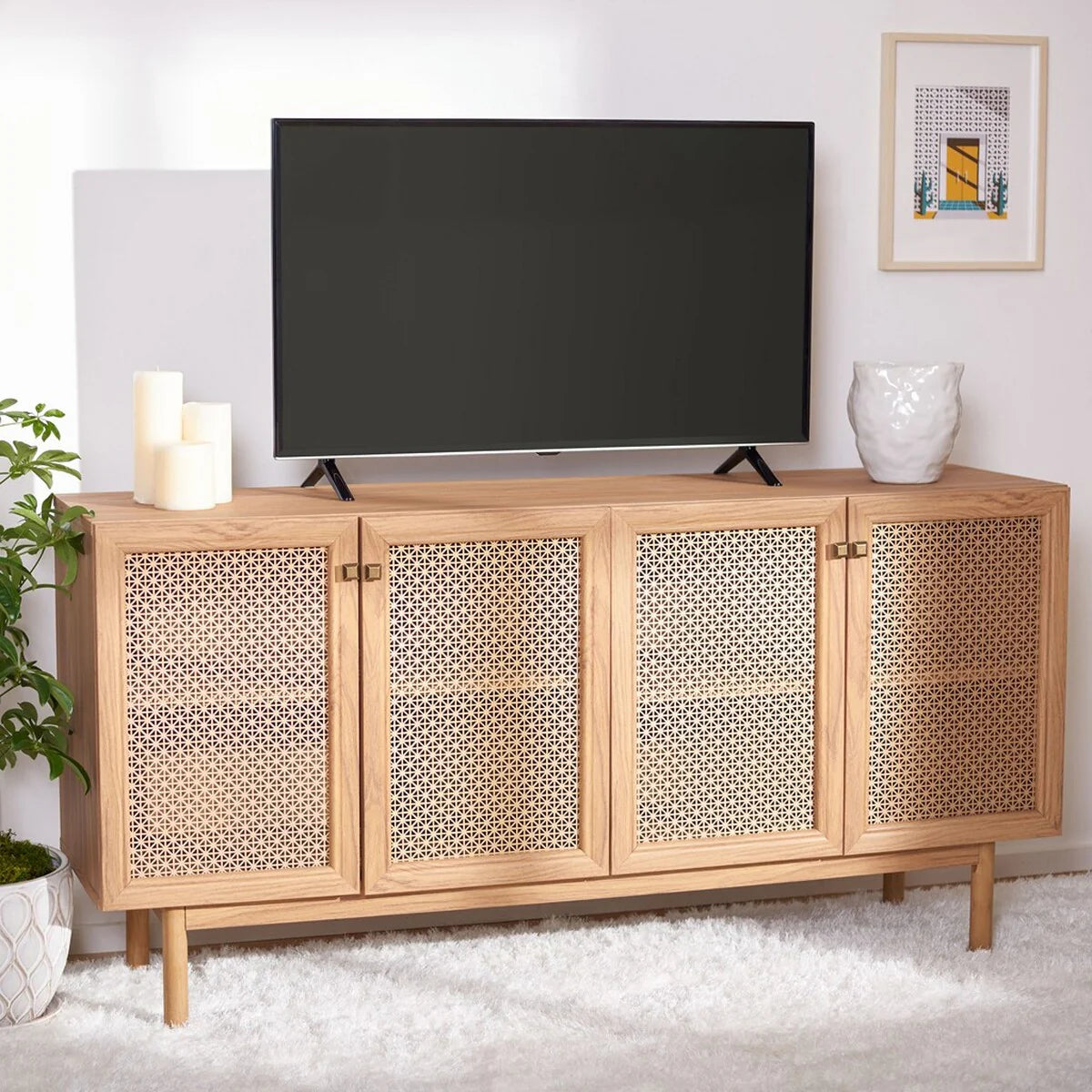 Piran 4-Door 2-Shelf Media Stand - Stylish and Functional Storage for Your Entertainment Space
