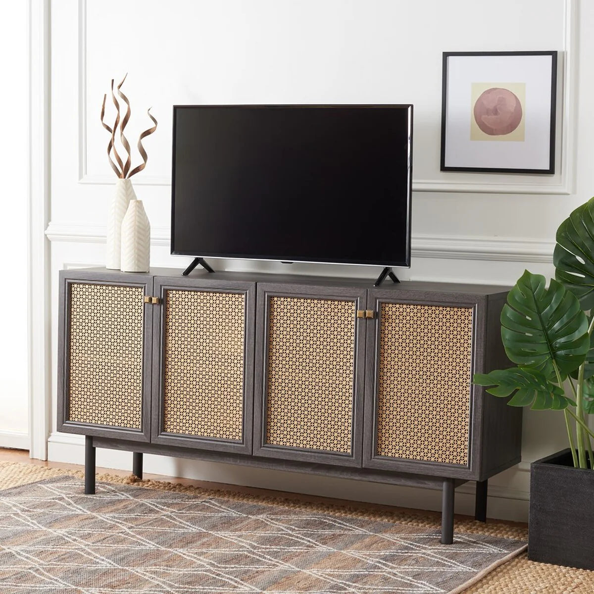 Piran 4-Door 2-Shelf Media Stand - Stylish and Functional Storage for Your Entertainment Space