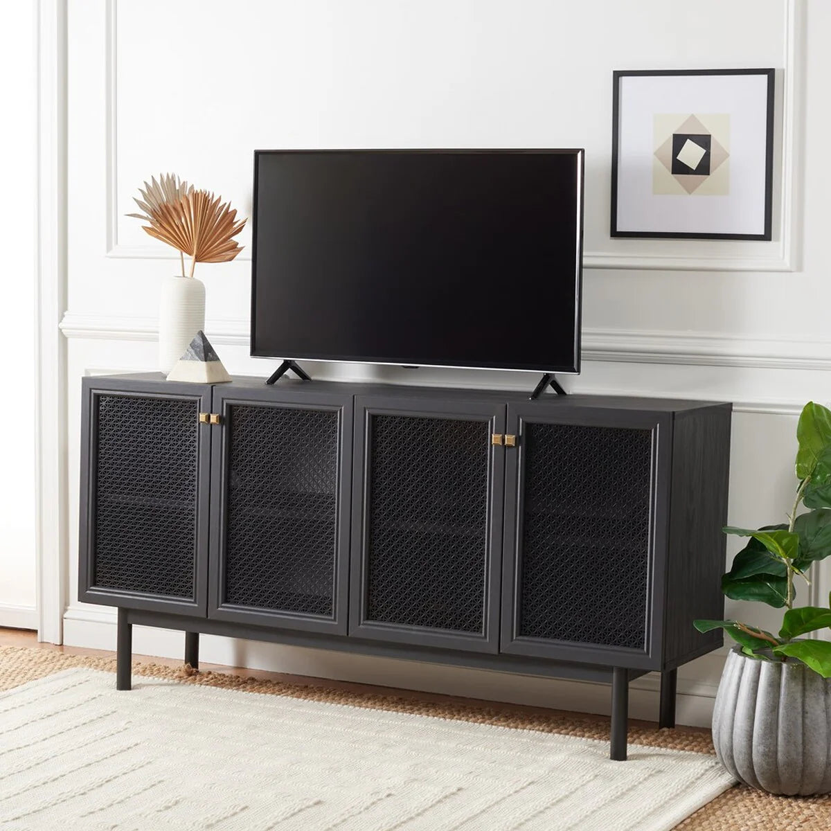 Piran 4-Door 2-Shelf Media Stand - Stylish and Functional Storage for Your Entertainment Space