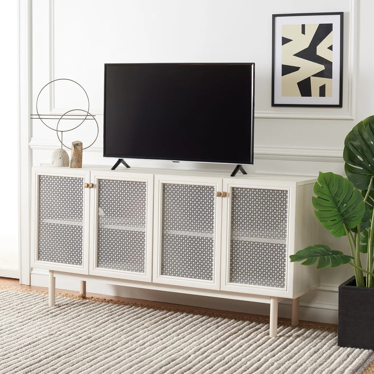 Piran 4-Door 2-Shelf Media Stand - Stylish and Functional Storage for Your Entertainment Space