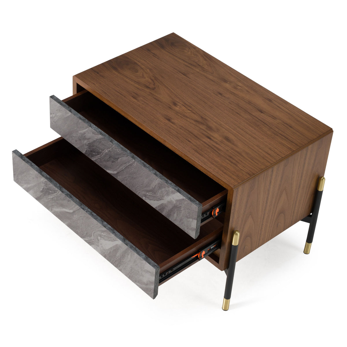 Metcalf Mid-Century Walnut and Grey Nightstand