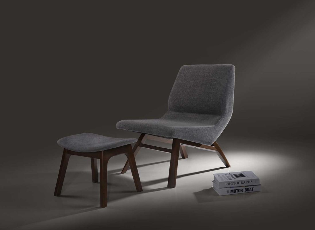 Modrest Whitney Modern Grey & Walnut Accent Chair & Ottoman