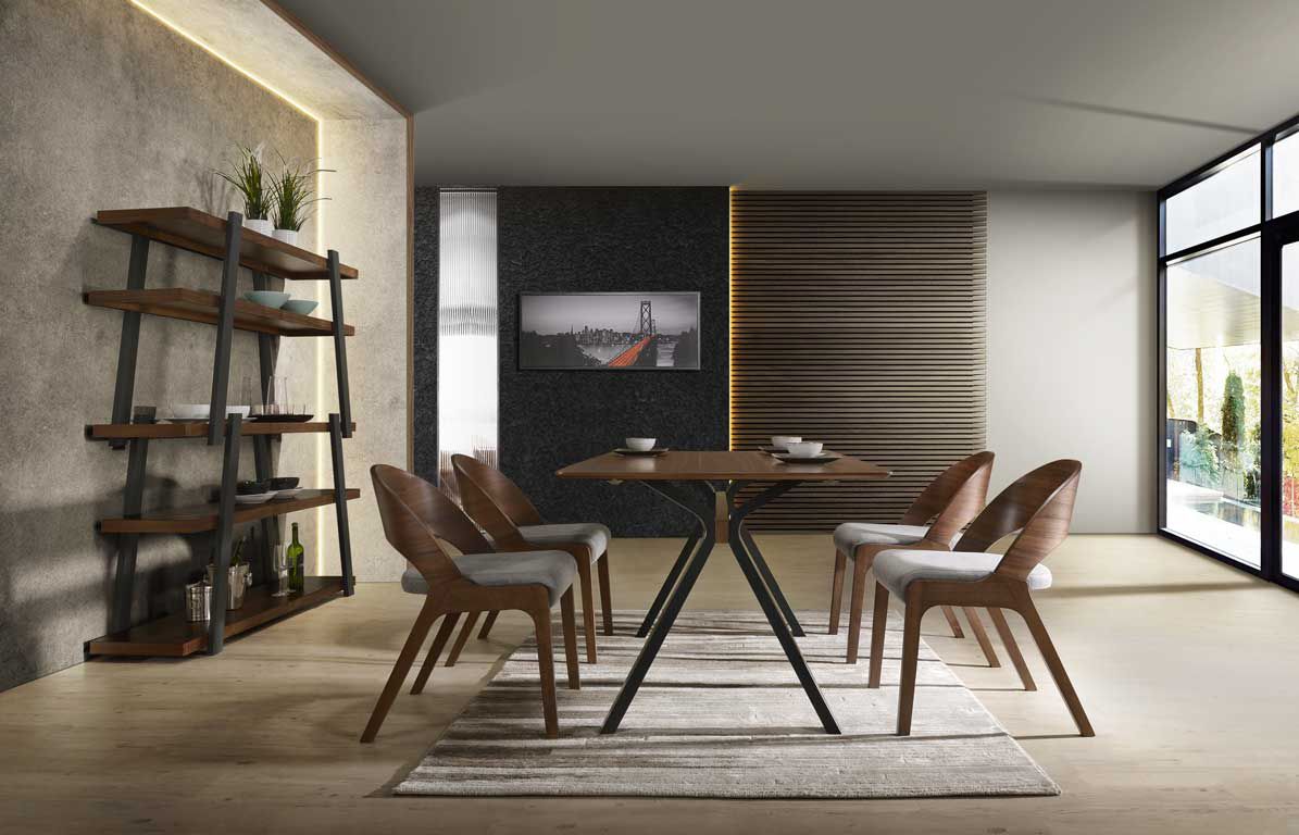 Runyon Walnut and Grey Dining Chair Set of 2