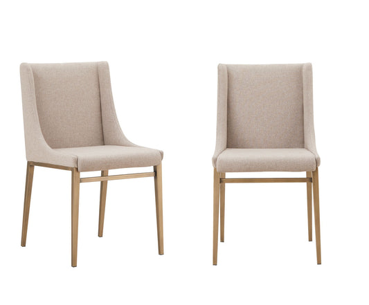 Modrest Mimi Dining Chairs β Set of 2 Contemporary Beige Upholstery with Brass Accents