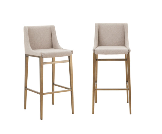Modrest Mimi Bar Stools β Set of 2 Contemporary Beige Upholstery with Brass Details