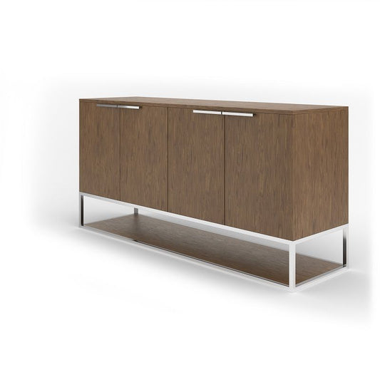 Modrest Heloise Modern Walnut & Stainless Steel Buffet - Contemporary Sideboard Cabinet