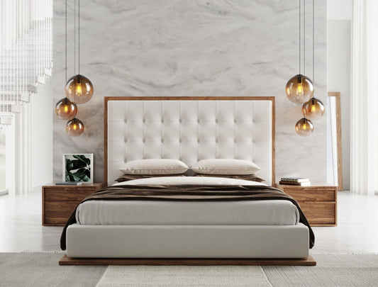 Modrest Amberlie - Elegant White Vegan Leather & Walnut Bed for Modern Bedrooms