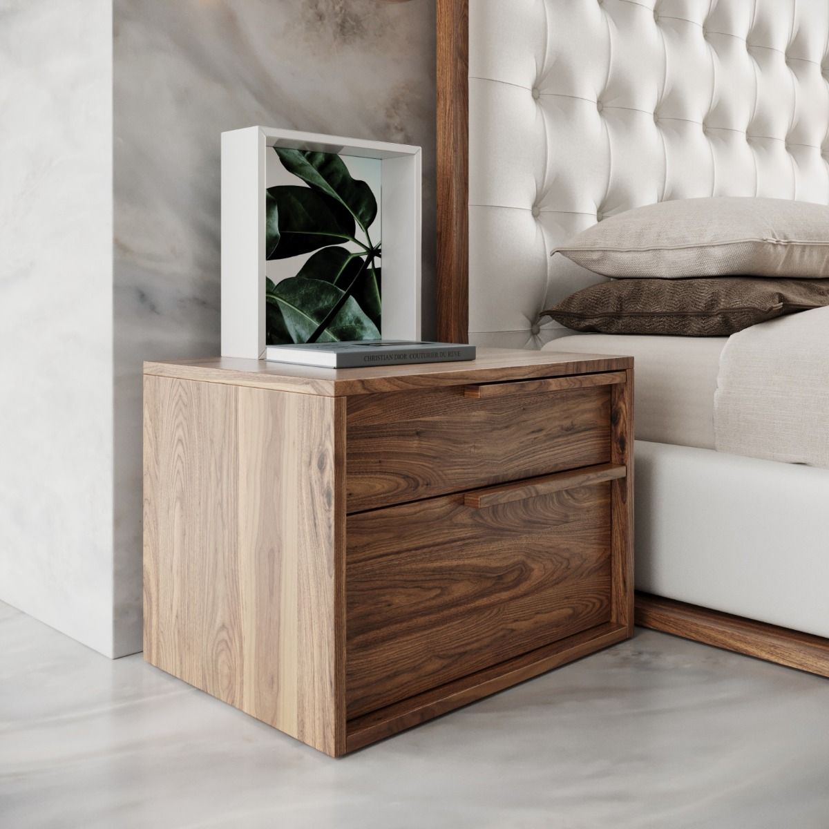 Amberlie Walnut Two-Drawer Nightstand