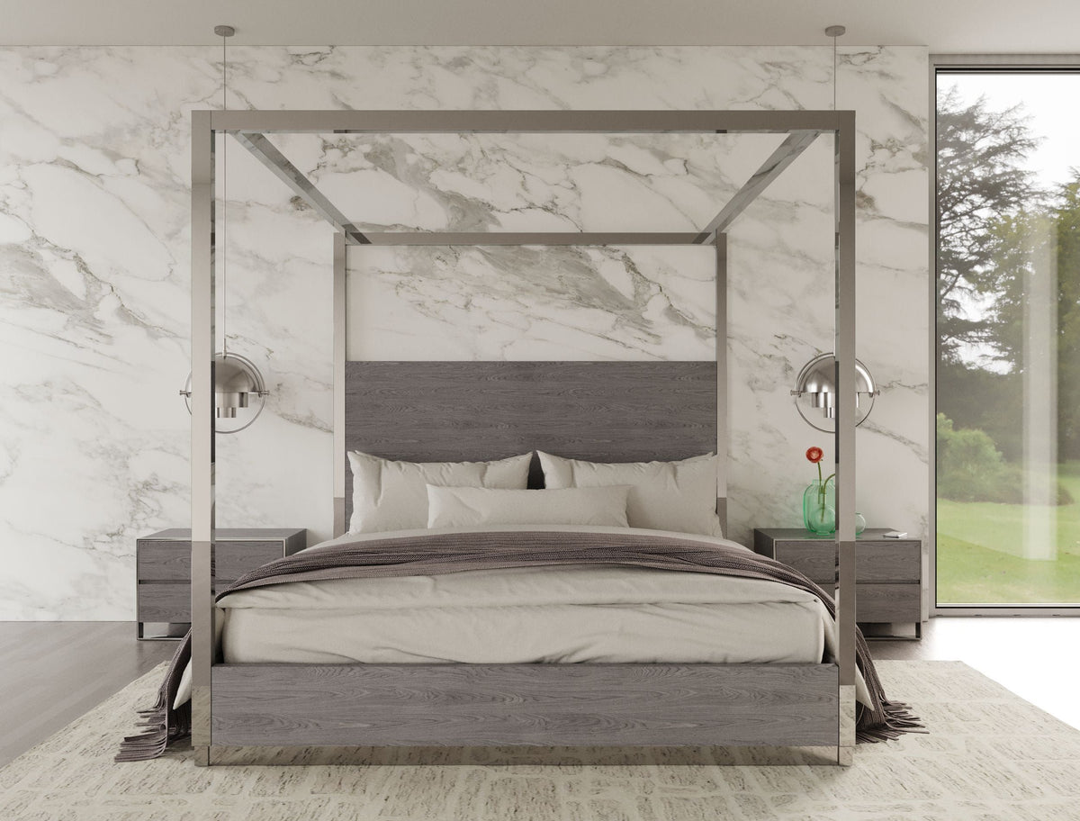 Arlene Grey Elm and Stainless Steel Canopy Bed
