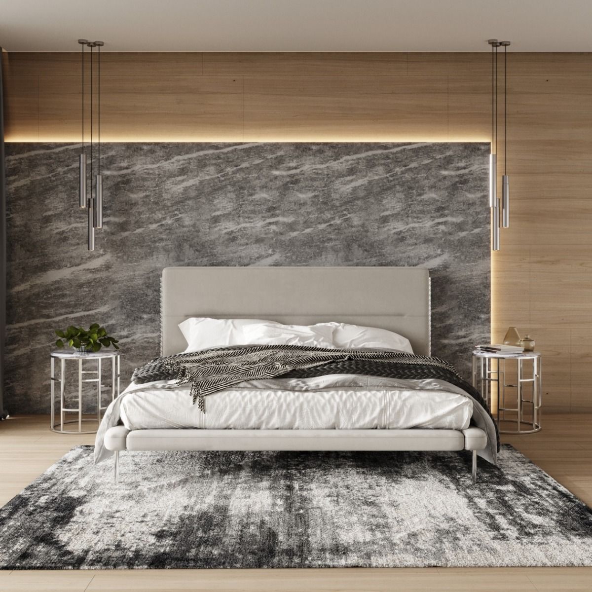 Modrest Bergeron - Contemporary Cream Woven Fabric Bed