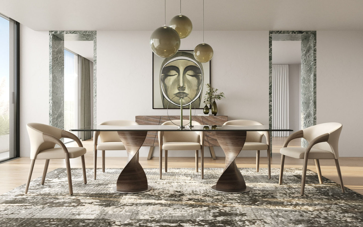 Modrest Cleveland Contemporary Glass and Grey Ash Dining Table A Stunning Fusion of Sleek Glass and Natural Textures for Sophisticated Dining Spaces