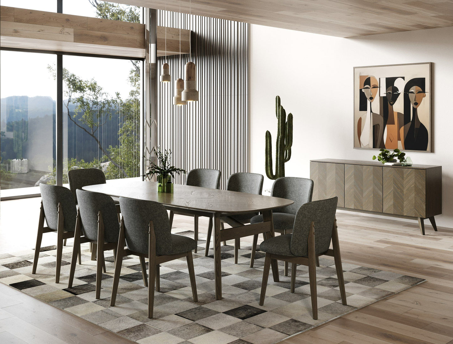 Modrest Costello Wenge Dining Table Set – Mid-Century Modern Style with 8 Chairs