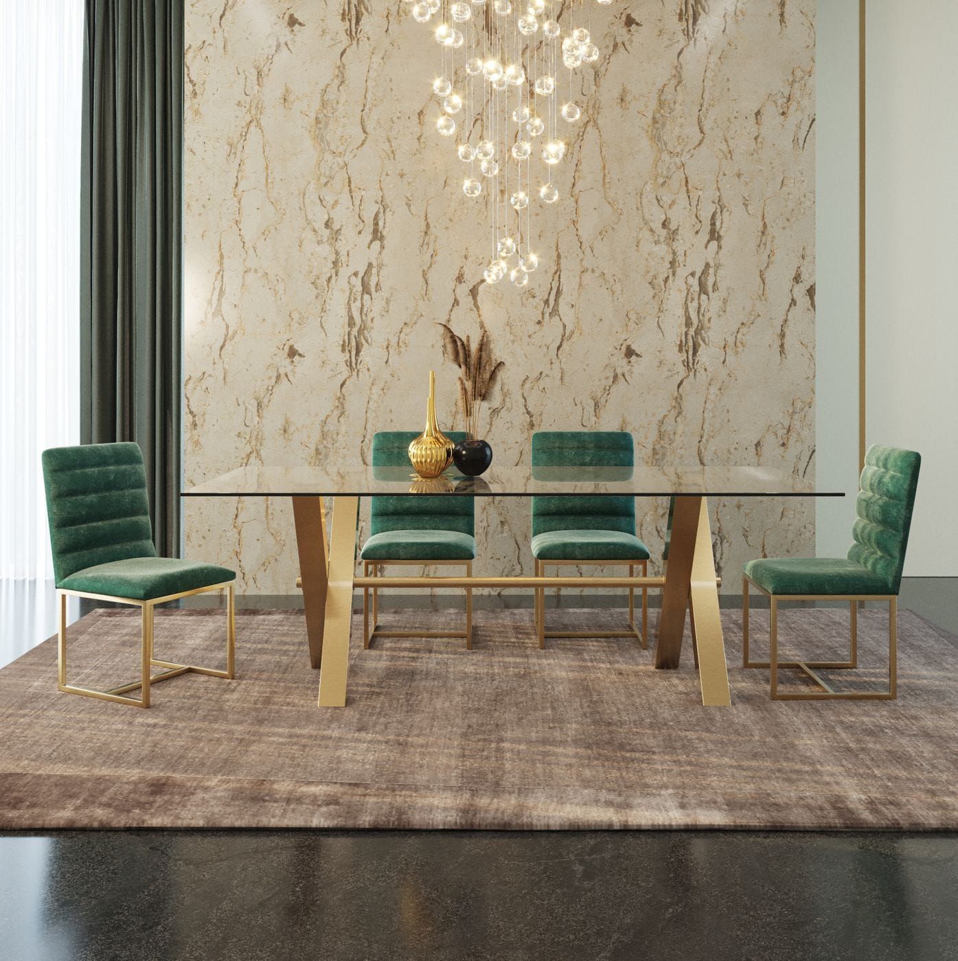 Modrest Dandy Modern Golden & 15mm Glass Dining Table - Sleek and Luxurious Dining Room Centerpiece
