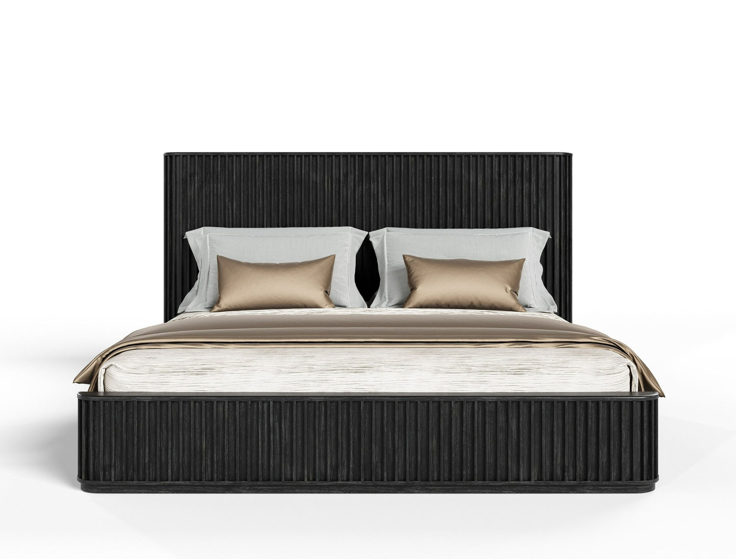 Modrest Fields Modern Black Acacia Bedroom Set – Contemporary Wood Furniture Collection