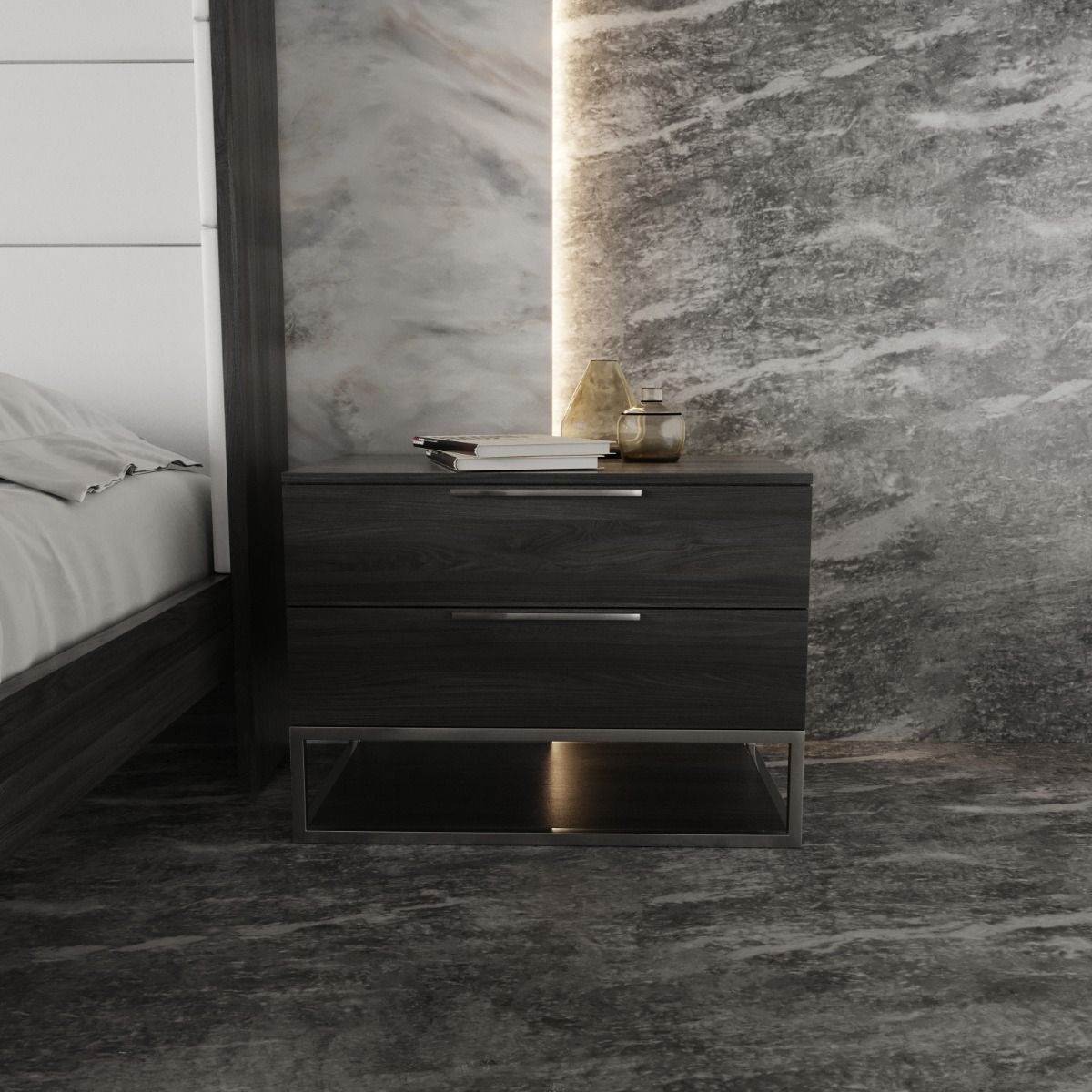 Modrest Helenora Modern Grey Elm Nightstand - Stylish and Practical Accent for Your Bedroom