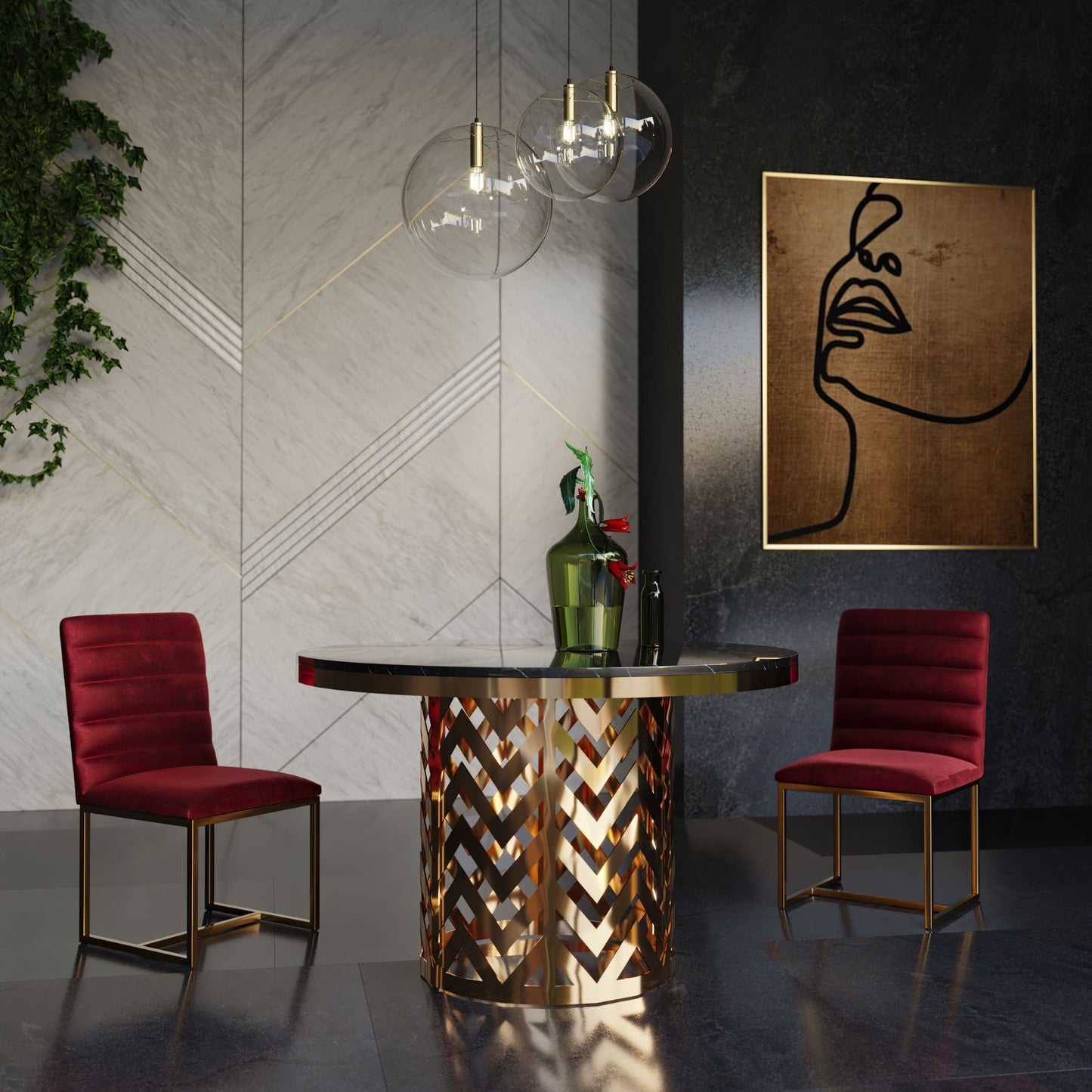 Kowal Glam Black Marble Dining Table
