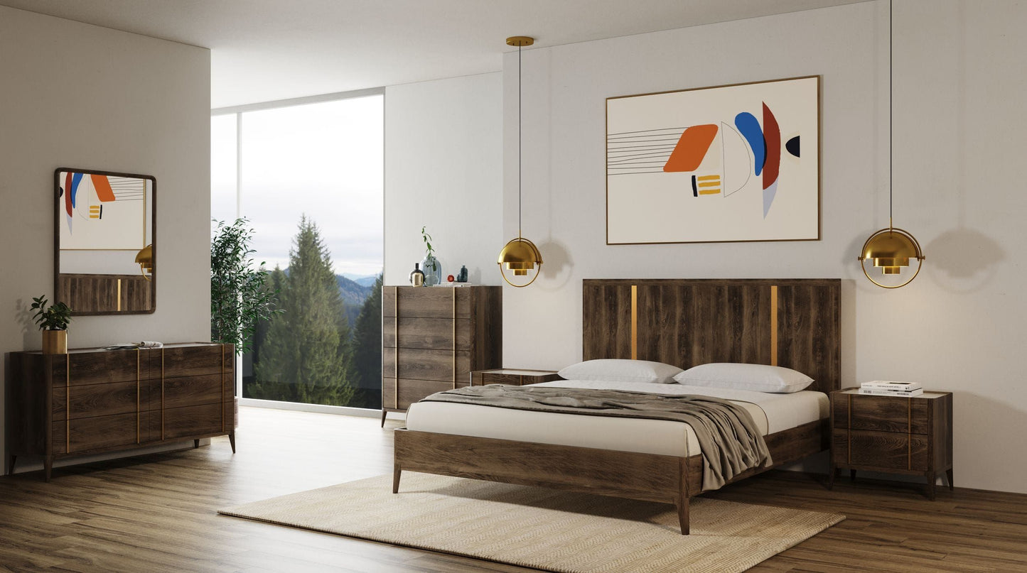 Modrest Oakley - Mid-Century Dark Brown Bed
