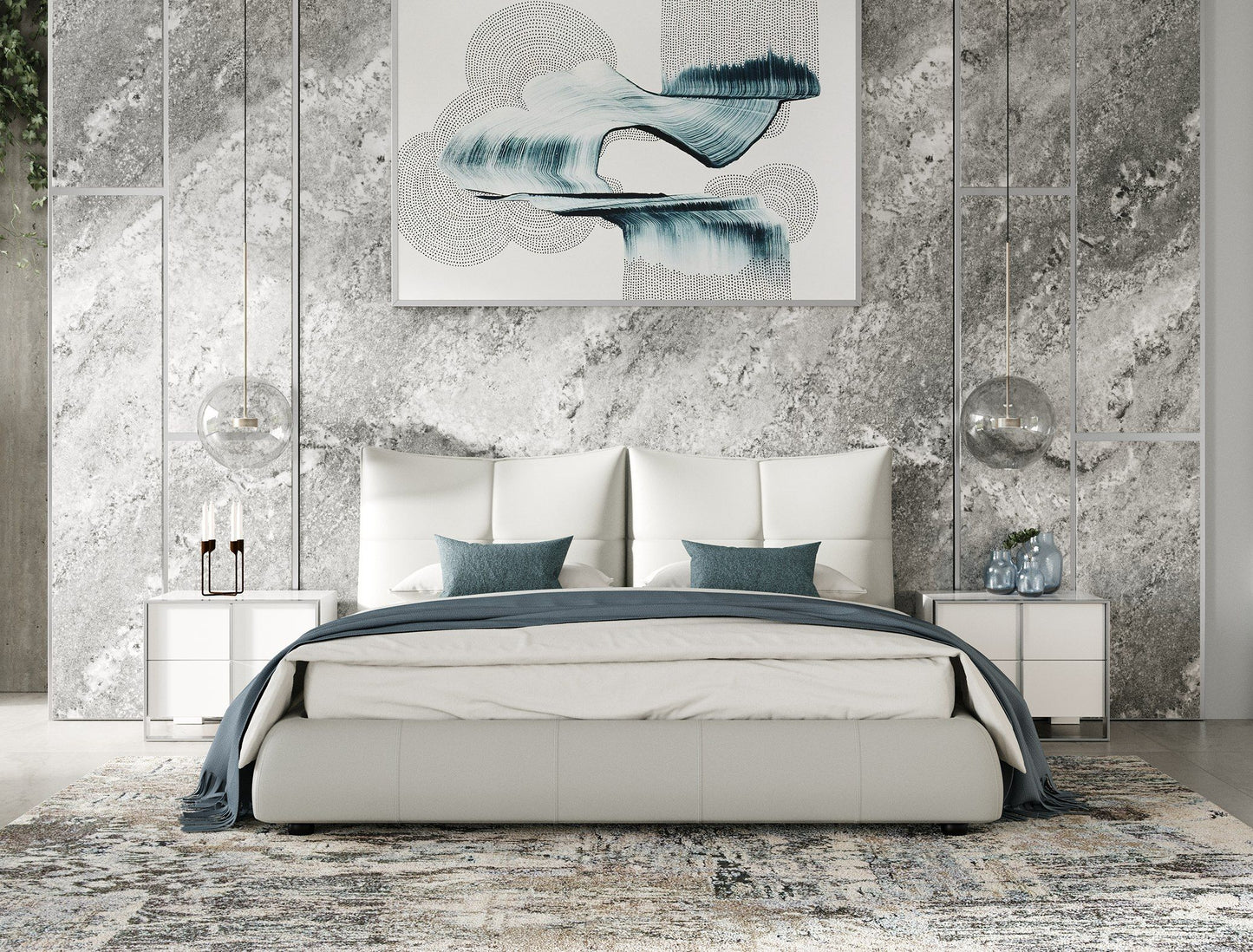 Modrest Patrick Modern Light Grey Leather Bed - Sleek and Stylish Design for a Contemporary Bedroom Look