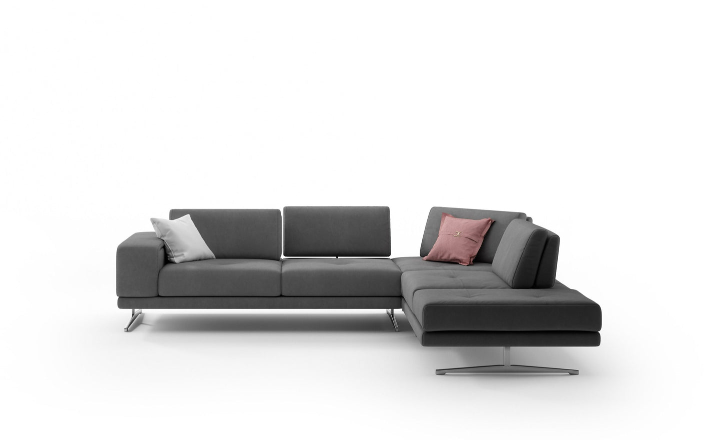 Coronelli Collezioni Mood Italian Grey Leather Right-Facing Sectional Sofa for Luxury and Contemporary Living Spaces