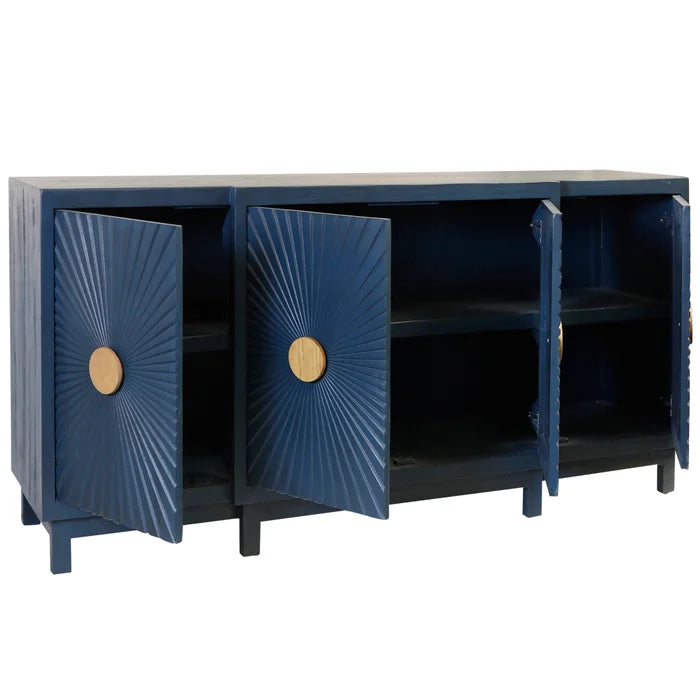 Dark Navy Console with 4 Doors and Radial Figure Design for Elegant Storage and Display