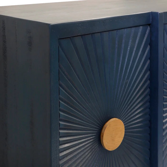 Dark Navy Console with 4 Doors and Radial Figure Design for Elegant Storage and Display