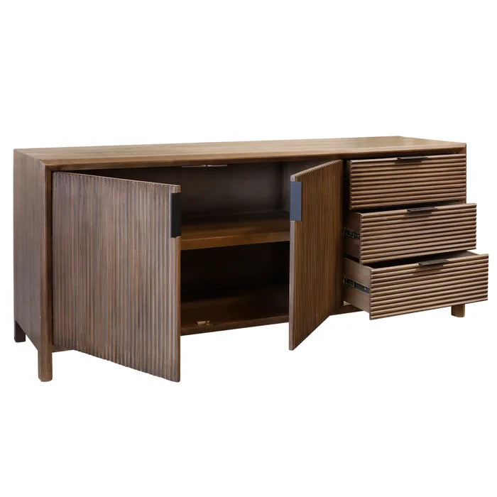 Linear Hardwood Console with 2 Doors and 3 Drawers for Functional and Stylish Storage