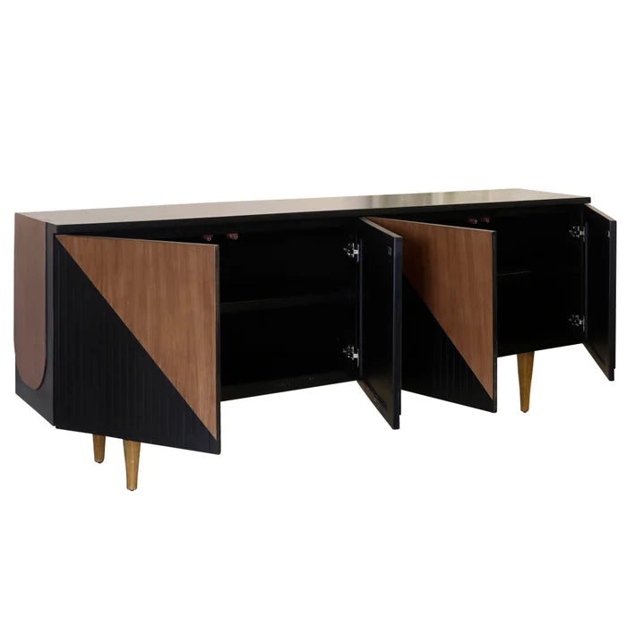 Mid Century Geo Texturized Console with 4 Doors for Modern Storage and Style