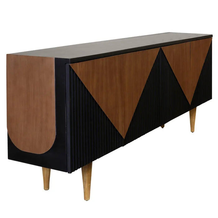 Mid Century Geo Texturized Console with 4 Doors for Modern Storage and Style