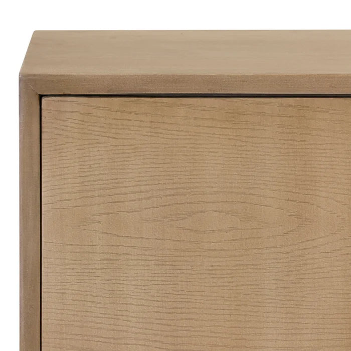 Mid Modern Natural Console with 4 Doors and Iron Base for Contemporary Storage and Style