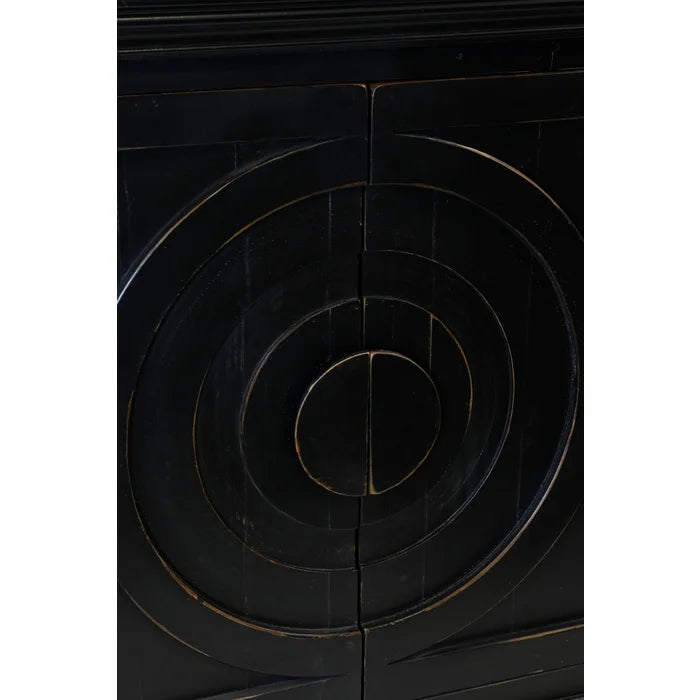 Ebony Sideboard with 4 Doors, Weathered Edge Solid Pine Wood Body, and MDF Back for Rustic Storage and Style
