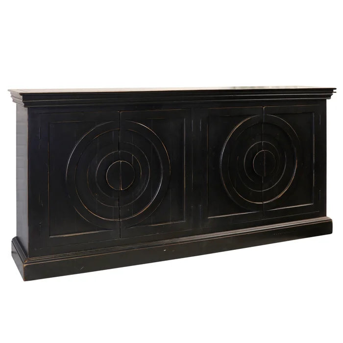 Ebony Sideboard with 4 Doors, Weathered Edge Solid Pine Wood Body, and MDF Back for Rustic Storage and Style
