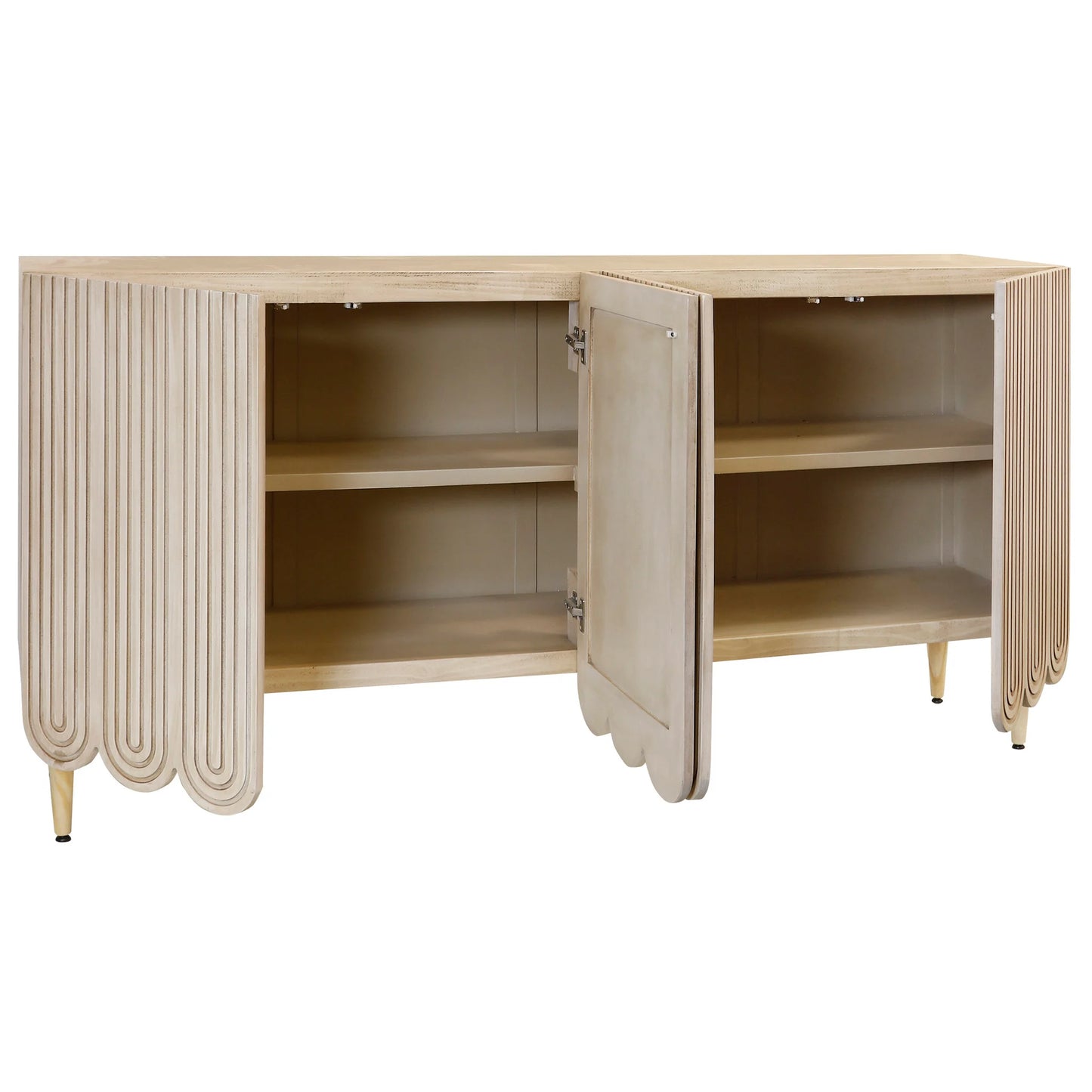 Natural Solid Wood 4 Door Curtain Figure Console Elegant Storage Solution