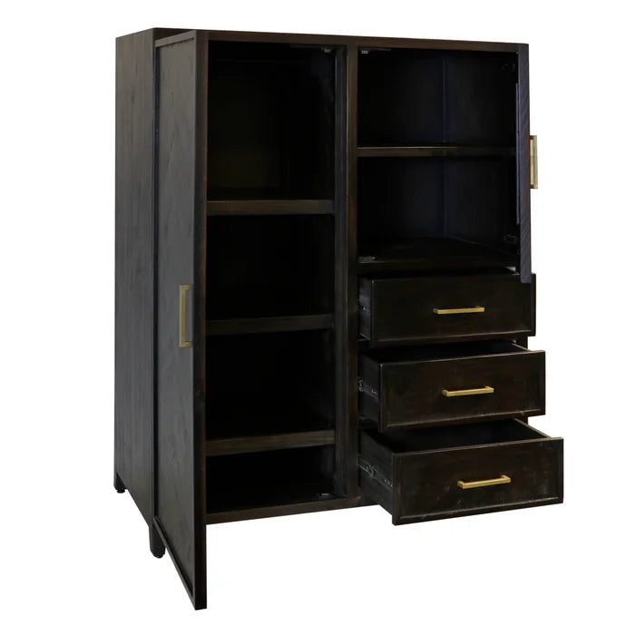 Burnt Umber Solid Wood 2-Door 3-Drawer Wardrobe Cabinet for Stylish and Spacious Storage