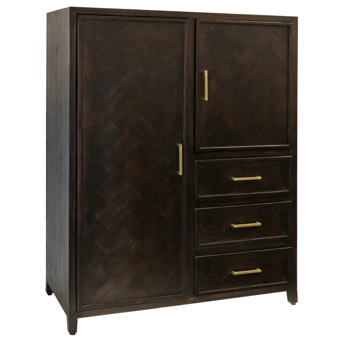 Burnt Umber Solid Wood 2-Door 3-Drawer Wardrobe Cabinet for Stylish and Spacious Storage
