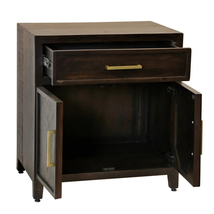 Burnt Umber 2-Door 1-Drawer Side Table – Solid Wood Storage for Modern Interiors