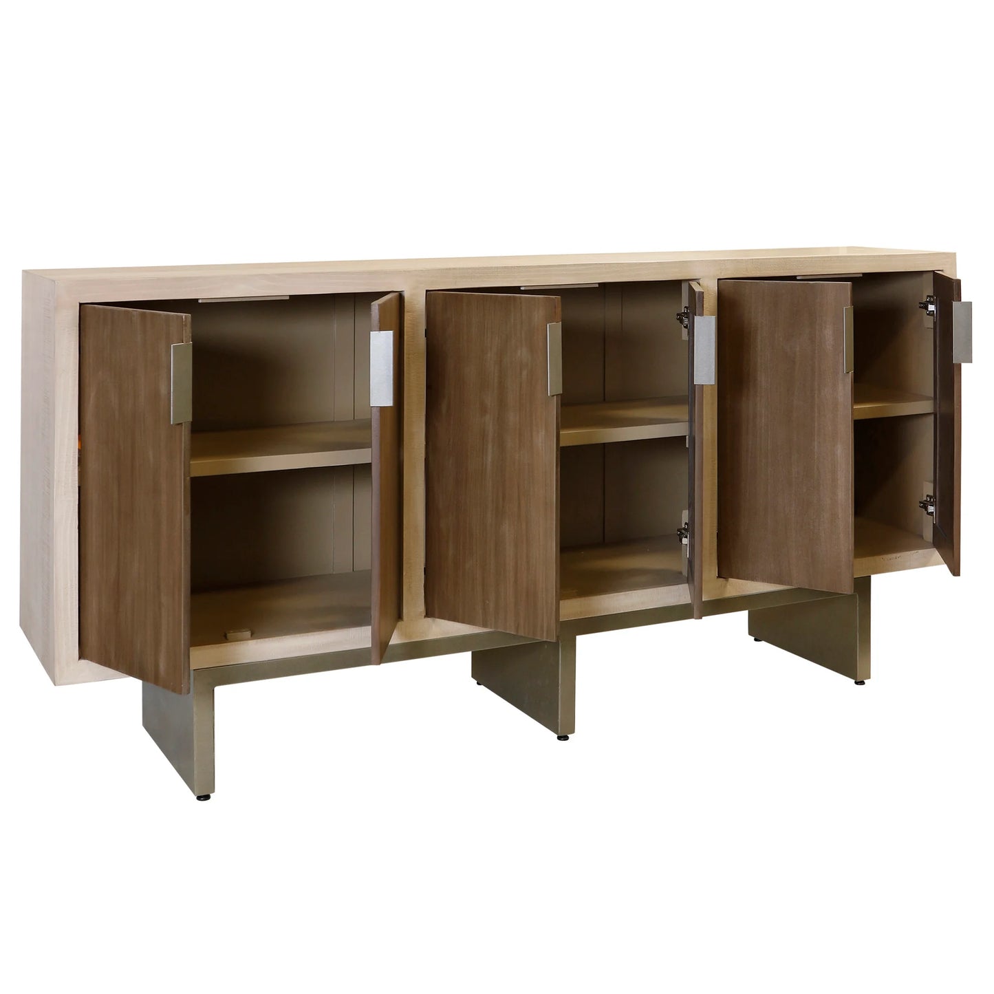 Natural & Cherry Solid Wood 6 Door Two-Toned Textured Console with Iron Base Stylish and Durable Storage Solution