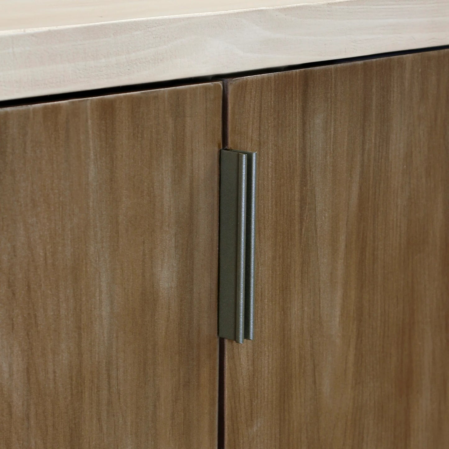 Natural & Cherry Solid Wood 6 Door Two-Toned Textured Console with Iron Base Stylish and Durable Storage Solution