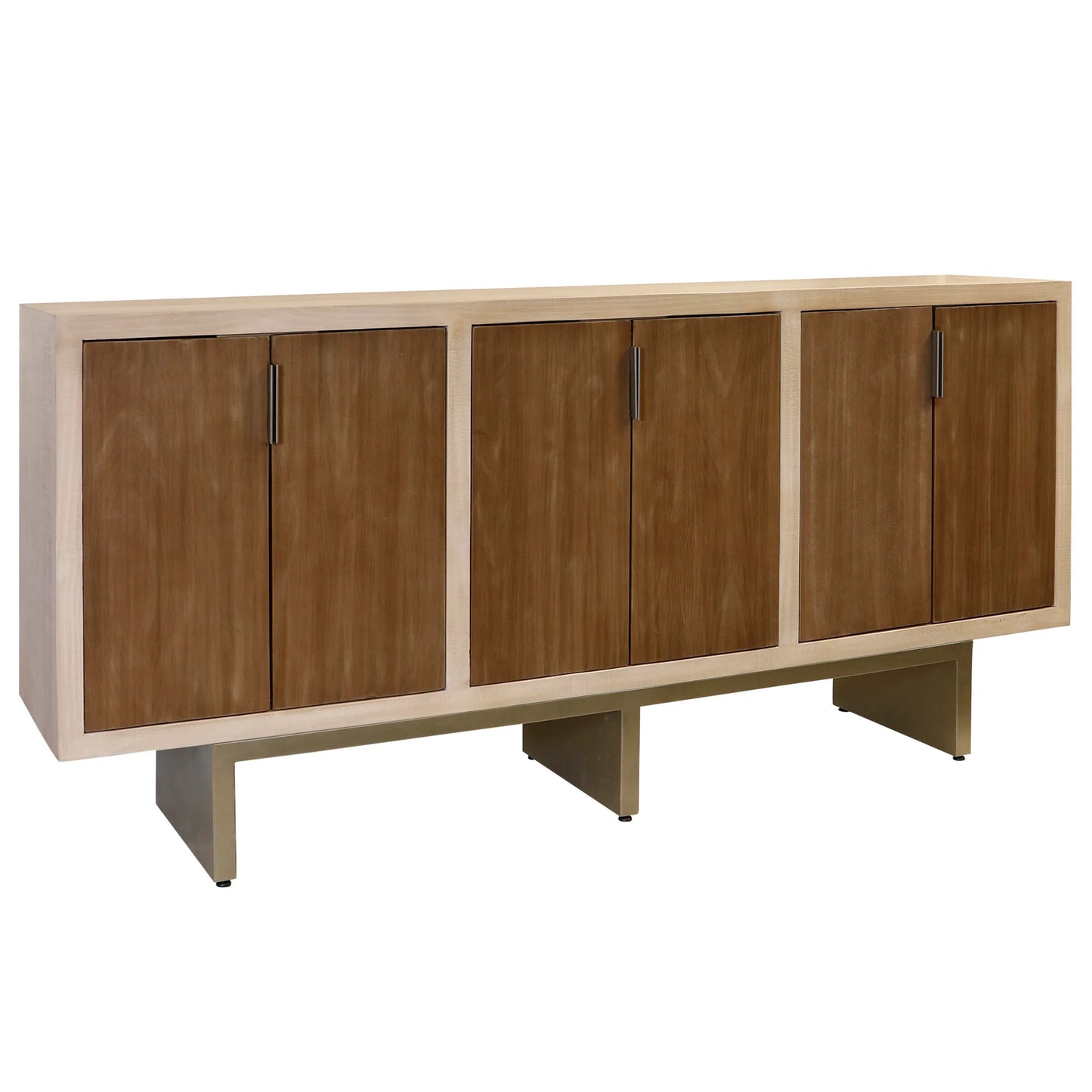 Natural & Cherry Solid Wood 6 Door Two-Toned Textured Console with Iron Base Stylish and Durable Storage Solution