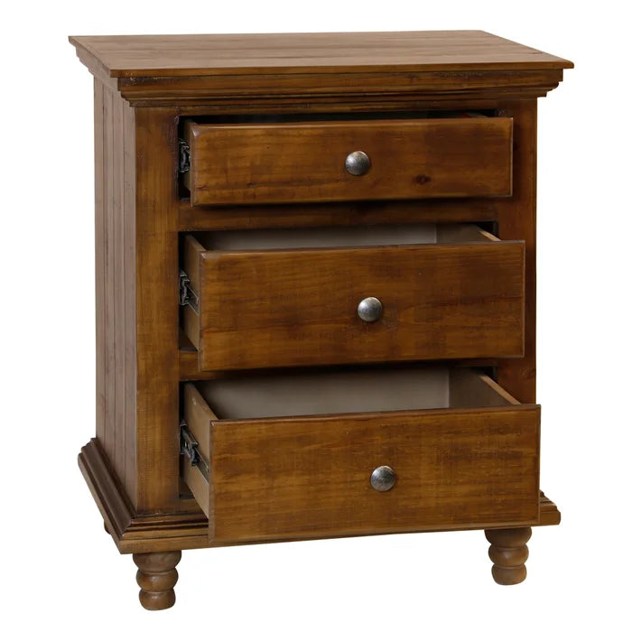 Pecan Solid Wood 3-Drawer Rivers Edge Side Table – Elegant Storage Solution